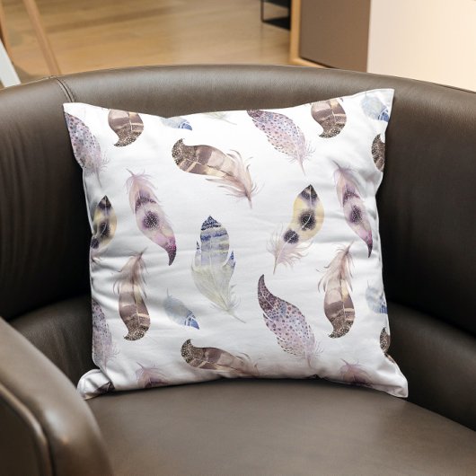 パステル色boho羽パターン クッション