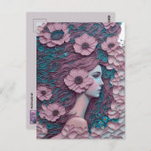 パステル花の女性、ポストクロッシング ポストカード (正面/裏面)