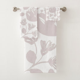 パステル花柄ピンクと白モダン バスタオルセット