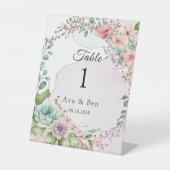 パステル花模様とアルコールインクテーブル番号 台座サイン (正面)