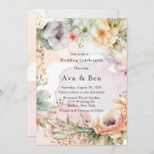 パステル花模様とアルコールイ結婚ンク 招待状 (正面/裏面)