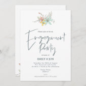 パステル花模様ススタイリッシュクリプト婚約パーティ 招待状 (正面/裏面)