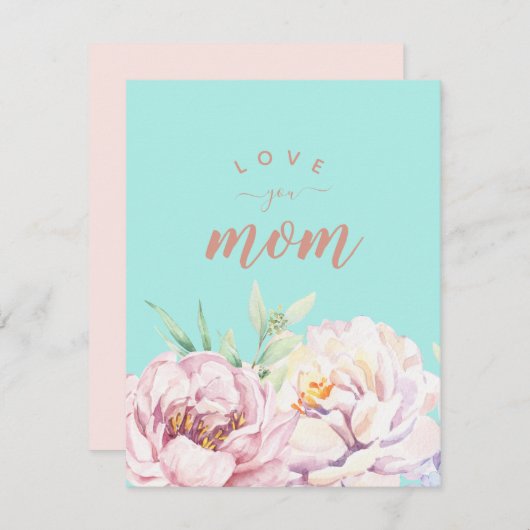 パステル花模様愛あなたママミニマリストフラットカード (正面/裏面)