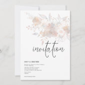 パステル花模様赤面ピーチグレイ結婚ズ 招待状 (正面)