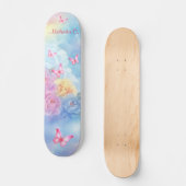 パステル花模様&ピンク蝶レインボークラウド スケートボード (正面)
