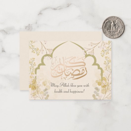 パステル花模様&ラマダンのメッセージとソフトベージュ ノートカード (正面/裏面インサイチュ)
