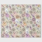 パステル花模様&葉 ラッピングペーパー (フラット)