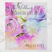 パステル芸術的ウォーターカラーフローラ春ブーケ ワインラベル (シングルラベル)