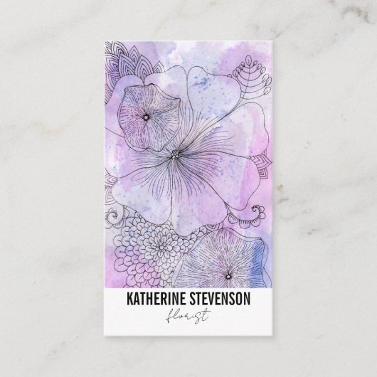 パステル芸術的ウォーターカラーラインアートフローリスト 名刺 (正面)