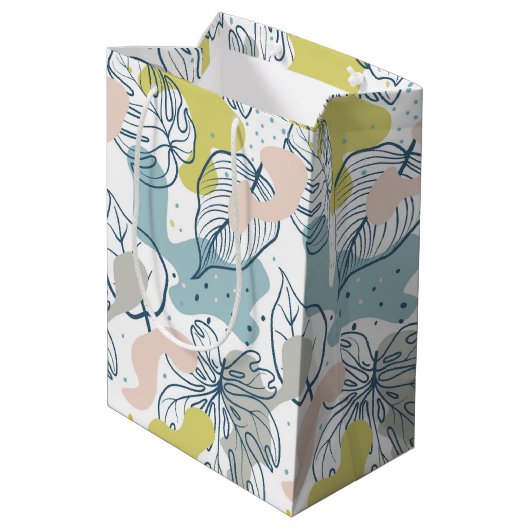 パステル葉の色とオーガニック形状パターン ミディアムペーパーバッグ (裏面アングル)