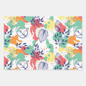 パステル葉の色とオーガニック形状パターン ラッピングペーパーシート (正面3)