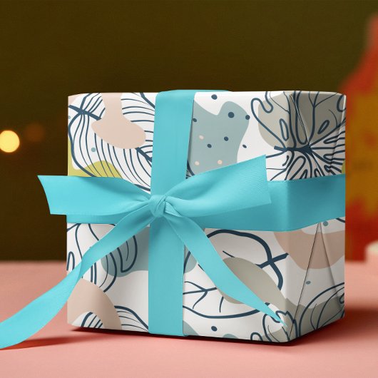 パステル葉の色とオーガニック形状パターン ラッピングペーパー