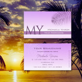 パステル薄紫グラディエントパームリーフモノグラムシンプル 名刺