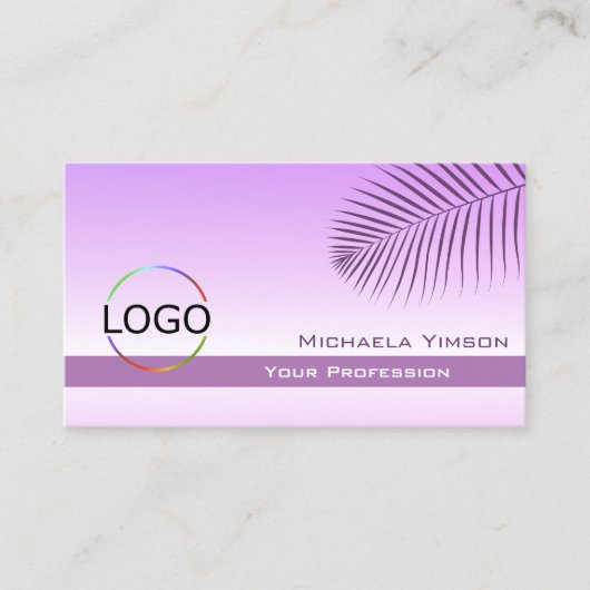 パステル薄紫グラデーションパームリーフとロゴスタイリッシュ付き 名刺 (正面)