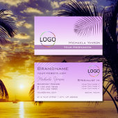 パステル薄紫グラデーションパームリーフとロゴスタイリッシュ付き 名刺