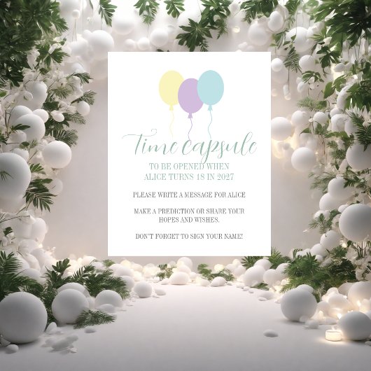 パステル薄紫バルーン1st誕生日タイムカプセル ポスター