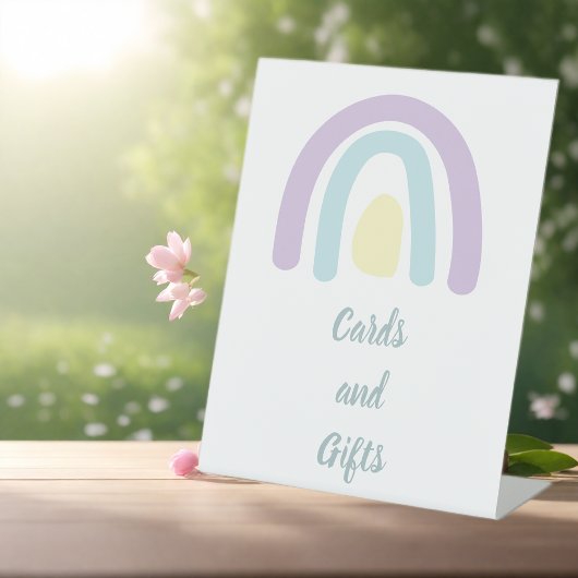 パステル薄紫ミニレインボーベビーシャワーカード 台座サイン