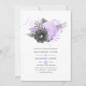 パステル薄紫及び炭フローラ結婚ズ 招待状 (正面)