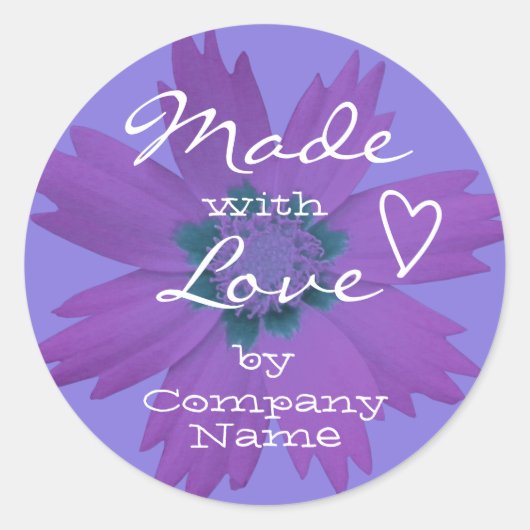 パステル薄紫紫色の花が愛で作られる ラウンドシール (正面)