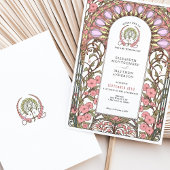 パステル薄紫&ソフトピンクアールヌーボー結婚ズ 招待状