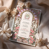 パステル薄紫&ソフトピンクアールヌーボー結婚ズ 招待状