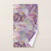 パステル薄紫、青と金ゴールドグリッター大理石パターン バスタオルセット (ハンドタオル)