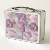パステル薄紫、青と金ゴールドグリッター大理石パターン メタルランチボックス (裏面)