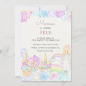 パステル虹の水色ユニコーンスイーツ誕生日 招待状 (正面)