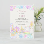 パステル虹の水色ユニコーンスイーツ誕生日 招待状 (スタンド正面)