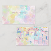 パステル虹の水色ユニコーン子供の誕生日 エンクロージャーカード (正面/裏面)