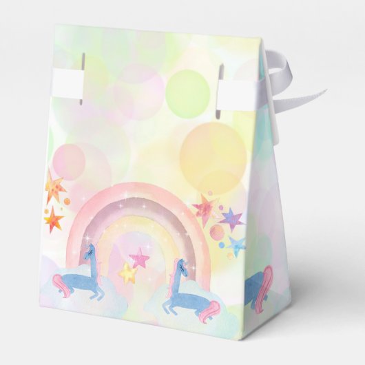 パステル虹の水色ユニコーン子供の誕生日 フェイバーボックス (裏面サイド)
