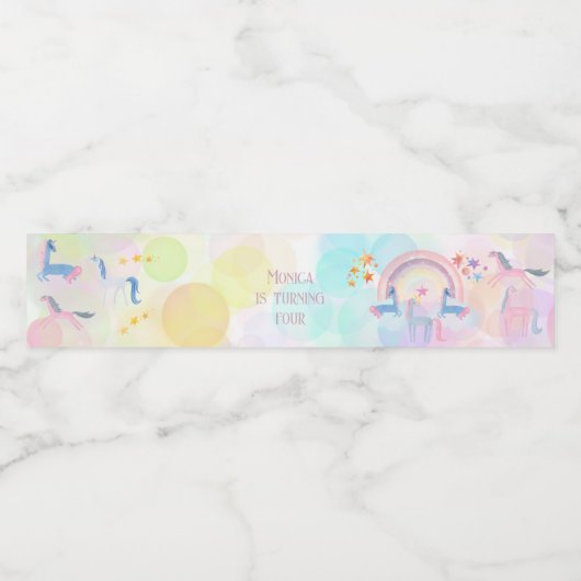 パステル虹の水色ユニコーン子供の誕生日 ペットボトルラベル (シングルラベル)