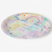 パステル虹の水色ユニコーン子供の誕生日 ペーパープレート (アングル)