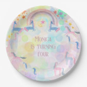 パステル虹の水色ユニコーン子供の誕生日 ペーパープレート (正面)