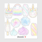 パステル虹の水色ユニコーン甘いステッカー シール (シート)