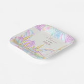 パステル虹の水色ユニコーン甘い誕生日 ペーパープレート (傾斜あり)