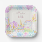 パステル虹の水色ユニコーン甘い誕生日 ペーパープレート (正面)