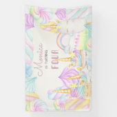 パステル虹の水色ユニコーン甘い誕生日 横断幕 (縦)