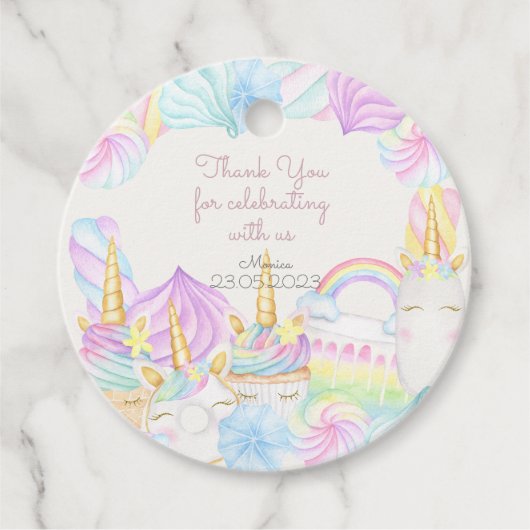 パステル虹の水色ユニコーン甘い フェイバータグ (正面)