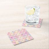 パステル虹色マーメイドパタはかりで測ーン スクエアペーパーコースター (インサイチュ)