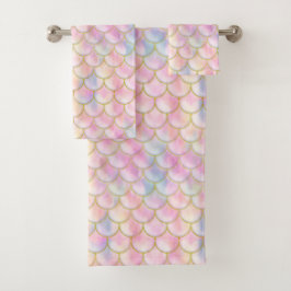 パステル虹色マーメイドパタはかりで測ーン バスタオルセット