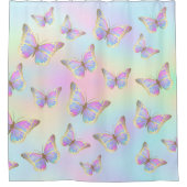 パステル蝶のパターン シャワーカーテン (正面)