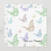 パステル蝶誕生日 招待状 (正面/裏面)