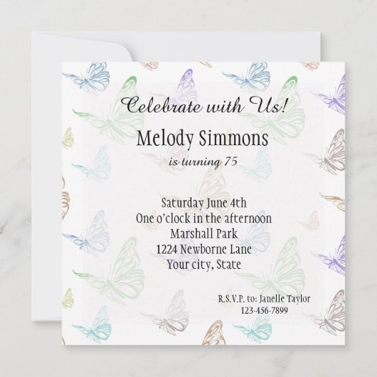 パステル蝶誕生日 招待状 (裏面)