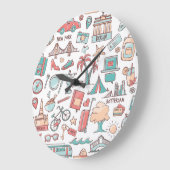 パステル観光客パターン ラージ壁時計 (傾斜)