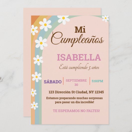 パステル誕生日ディージーフラワー招待状 招待状 (正面/裏面)