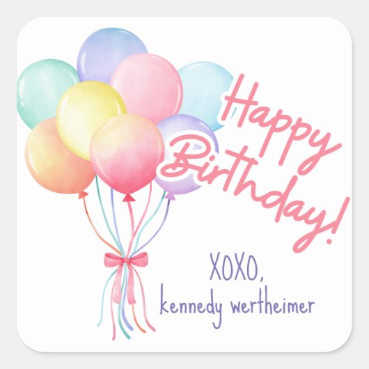 パステル誕生日バルーンシール スクエアシール (正面)
