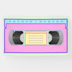 パステル調のかわいいVHSのvaporwaveピクセル芸術 横断幕