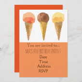 パステル調のアイスクリームの女の子の誕生会 招待状 (正面/裏面)