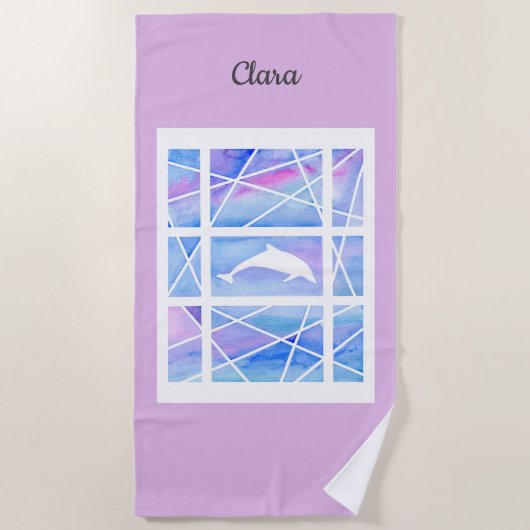 パステル調のカスタマイズ可能な名前のイルカ ビーチタオル (正面)